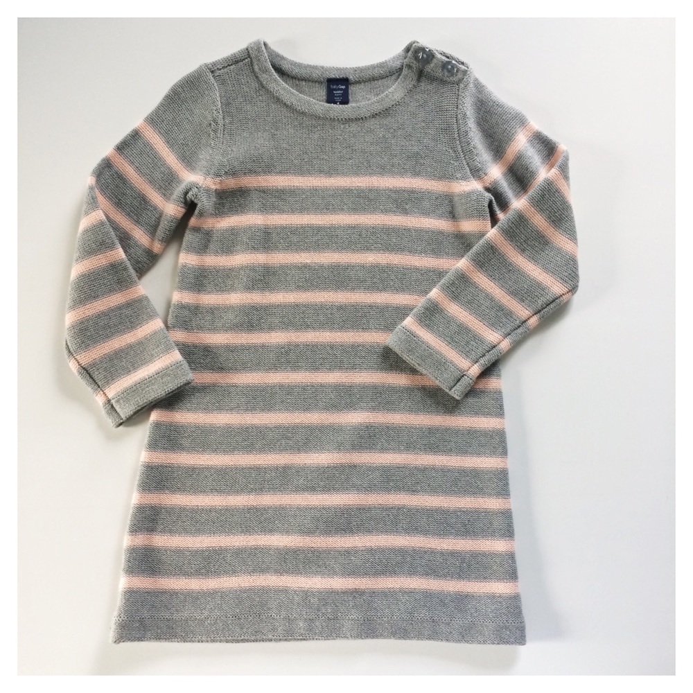 Grey && Blush Striped Knit Sweater Dress